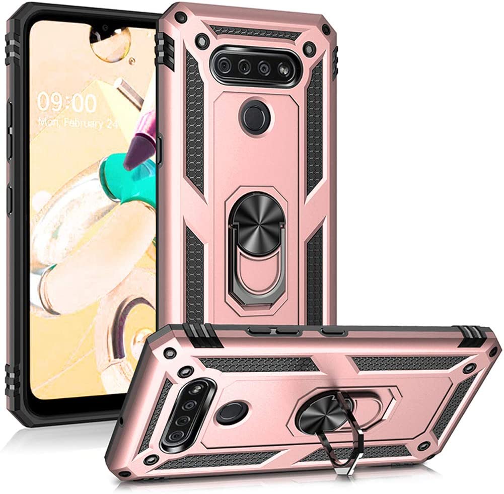 LG K51 / Q51 Tech Armor RING Grip Case with Metal Plate (Rose Gold)